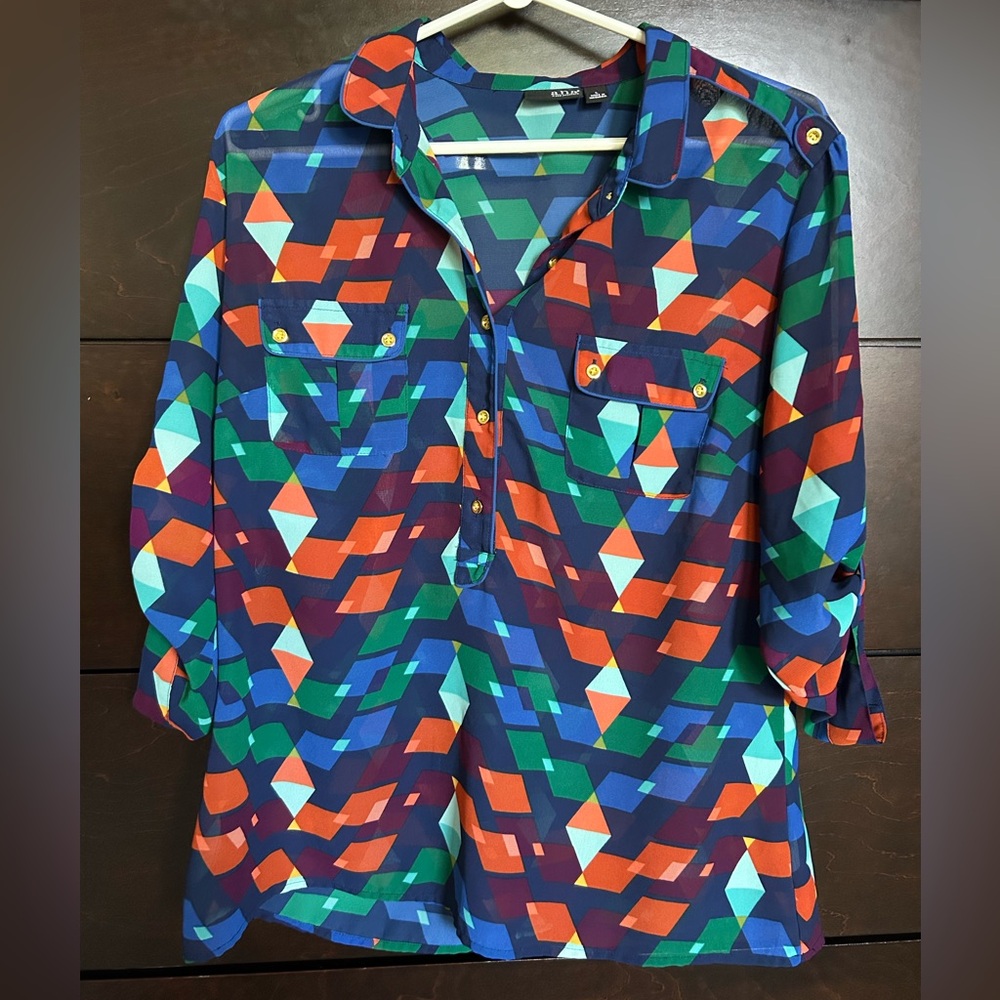 Multicolor Geometric Sheer Blouse